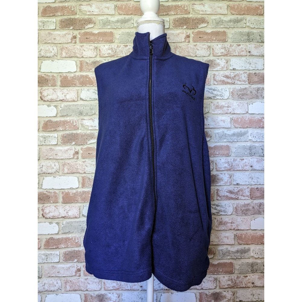 Realtree Polyester Fleece Staghorn River Vest Blue Large with Pockets